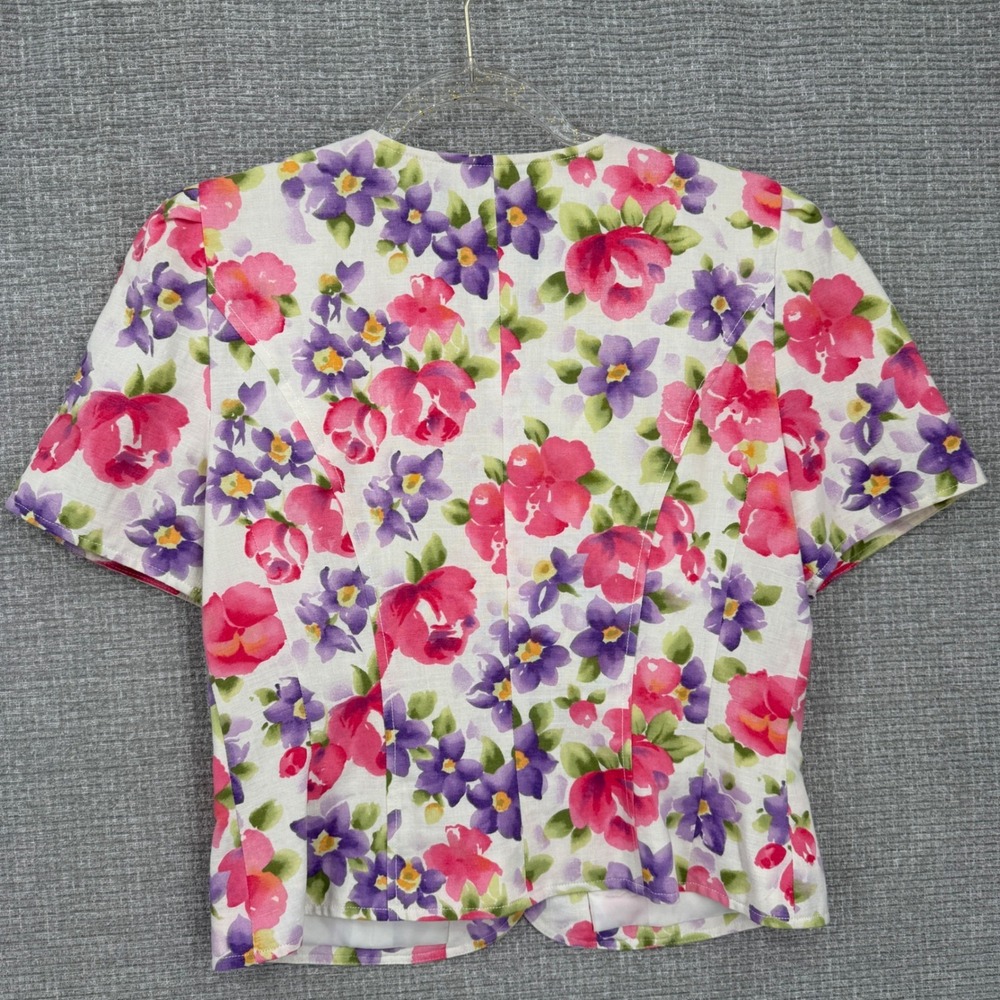 Vintage Talbots Petites‎ Skirt Set Womens 10P Pink Purple Floral Linen Cottage - Picture 4 of 11